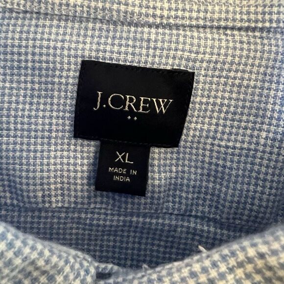 J Crew Men’s Button Down Shirt XL  Linen Blend Blue White Checkered - Picture 3 of 4
